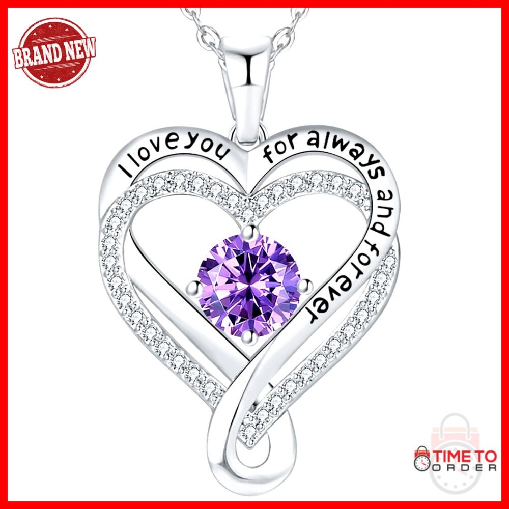 Sterling Silver Infinity Heart Pendant Necklace With 12 Birthstones, Engraved